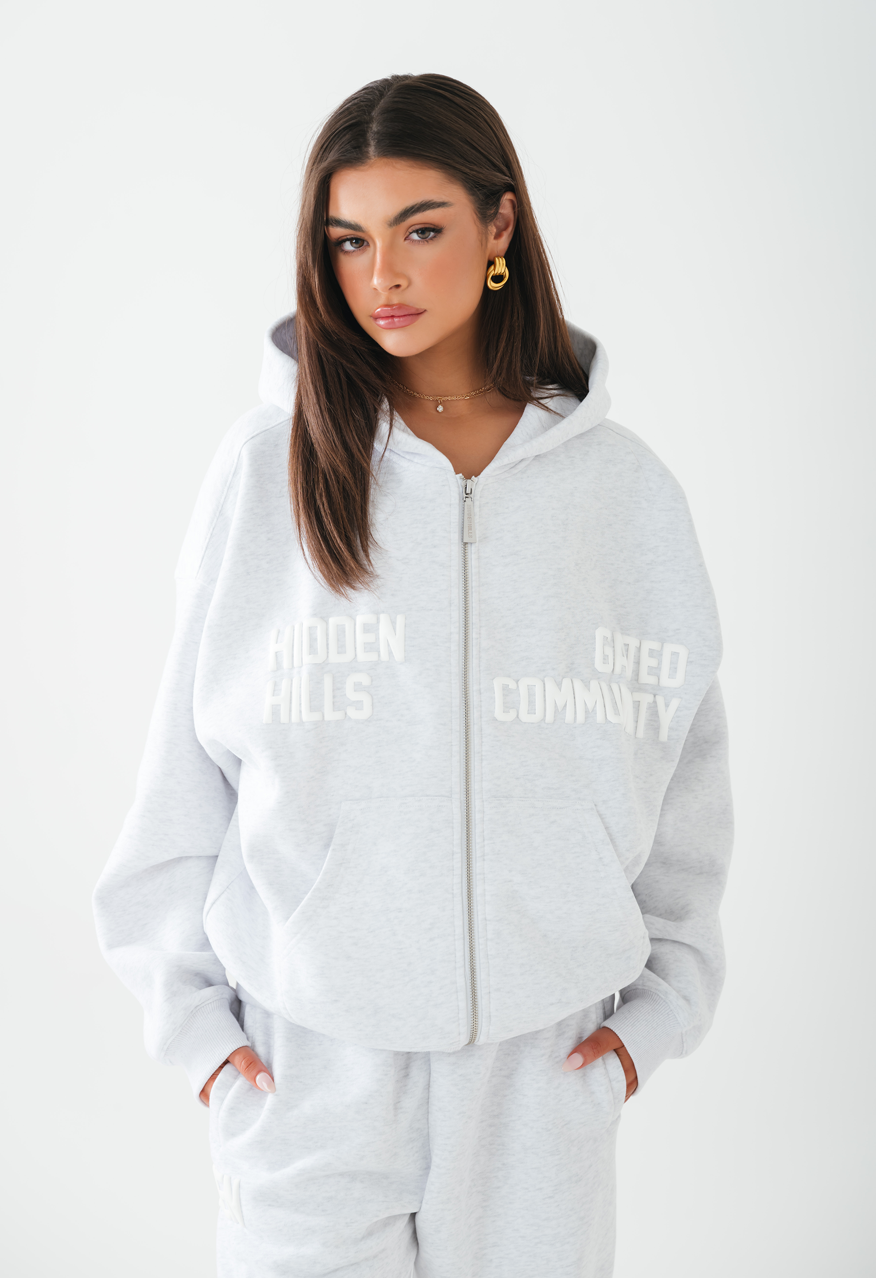 新品S LOSTHILLS zip up hoodie GATED COMMUNITY ZIP HOODIE LIGHT GREY - Hidden Hills