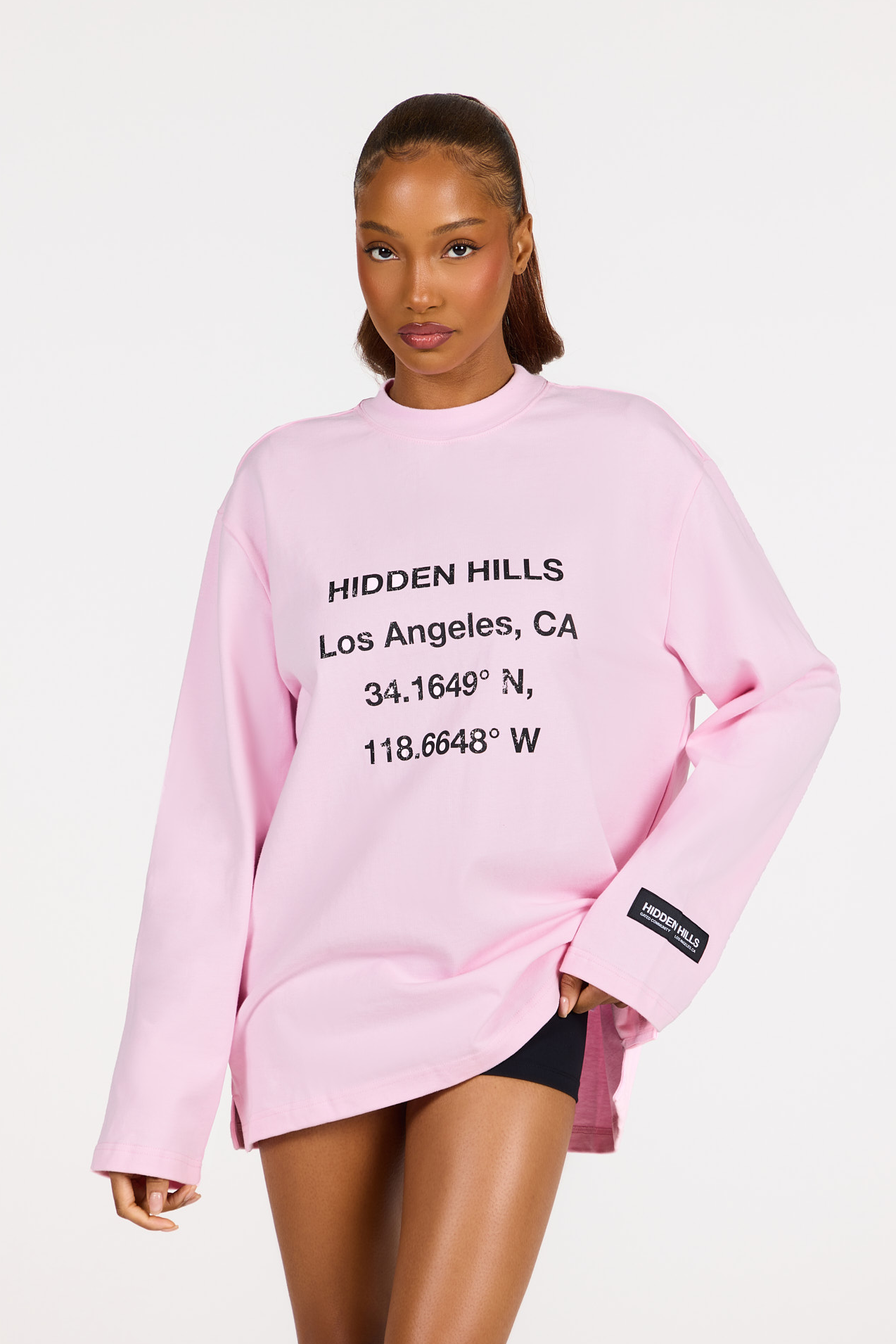 T-SHIRT À MANCHES LONGUES AVEC LOGO VINTAGE, ROSE CLAIR