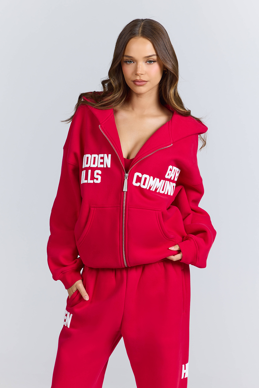 GATED COMMUNITY ZIP HOODIE RASPBERRY RED – Hidden Hills