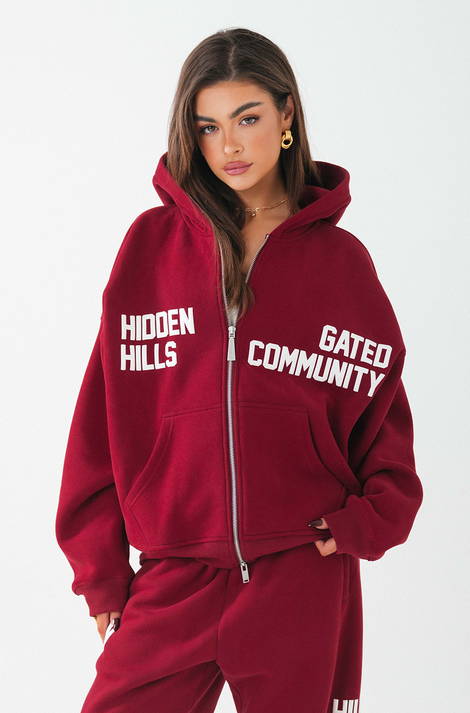 GATED COMMUNITY ZIP HOODIE BURGUNDY - Hidden Hills
