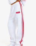 Hidden Hills Striped Straight Leg Sweatpants Light Grey/Red, side detail with label
