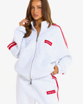 STRIPED ZIP JACKET LIGHT GREY/RED