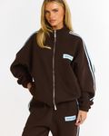 STRIPED ZIP JACKET DARK BROWN/LIGHT BLUE