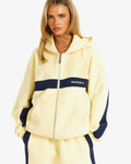Hidden Hills Contrast Panel Zip Hoodie Butter Yellow/Navy, front view