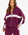 Hidden Hills Contrast Panel Zip Hoodie Plum, front view