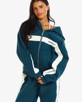 Hidden Hills Contrast Panel Zip Hoodie Deep Teal, front view