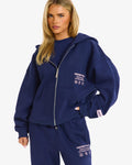 Hidden Hills Label Zip Hoodie Navy/Light Pink, front full length view