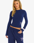 Hidden Hills Label Longsleeve Top Navy/Light Pink, front view