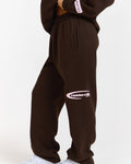 Hidden Hills Sporty Straight Leg Sweatpants Dark Brown/Light Pink, side view with leg logo print