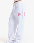 Hidden Hills Label Straight Leg Sweatpants light grey with red print, side three-quarter view