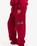 Hidden Hills Sporty Straight Leg Sweatpants Burgundy/Black, side view with leg logo embroidery