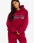 Hidden Hills Sporty Hoodie Burgundy/Black, front view with hands clasped