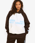 GATED COMMUNITY RAGLAN HOODIE DARK BROWN/LIGHT BLUE