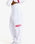 Hidden Hills Sporty Straight Leg Sweatpants Light Grey/Red, waist down side view with leg print