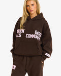 Hidden Hills Gated Community Hoodie Dark Brown/Light Pink, front view
