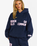 Hidden Hills Gated Community Hoodie Navy/Light Pink, front three-quarter view