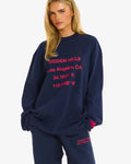 Hidden Hills Vintage Logo Longsleeve T-Shirt Navy/Raspberry Red, front view with hands in pockets