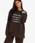 Hidden Hills Vintage Logo Longsleeve T-Shirt Dark Brown/Light Blue, front view with sleeve label raised