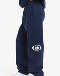 Hidden Hills Emblem Straight Leg Sweatpants Navy, side view with leg emblem print