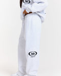 Hidden Hills Emblem Straight Leg Sweatpants Light Grey, side view with leg emblem print