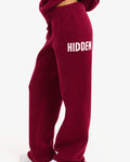 Hidden Hills Knit Sweatpants Burgundy, waist down side view with HIDDEN knit detail