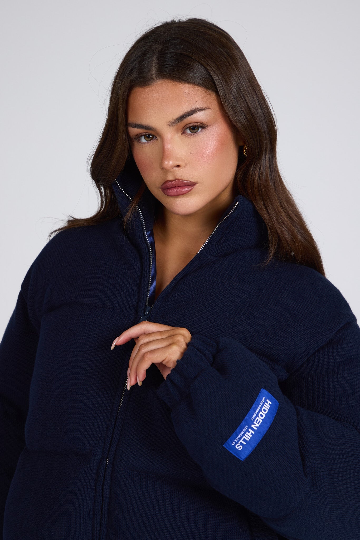 LABEL PUFFER JACKET NAVY