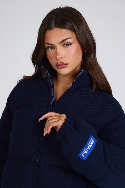 LABEL PUFFER JACKET NAVY