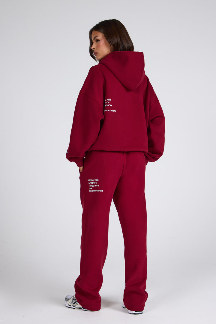 LABEL ZIP HOODIE BURGUNDY - Hidden Hills