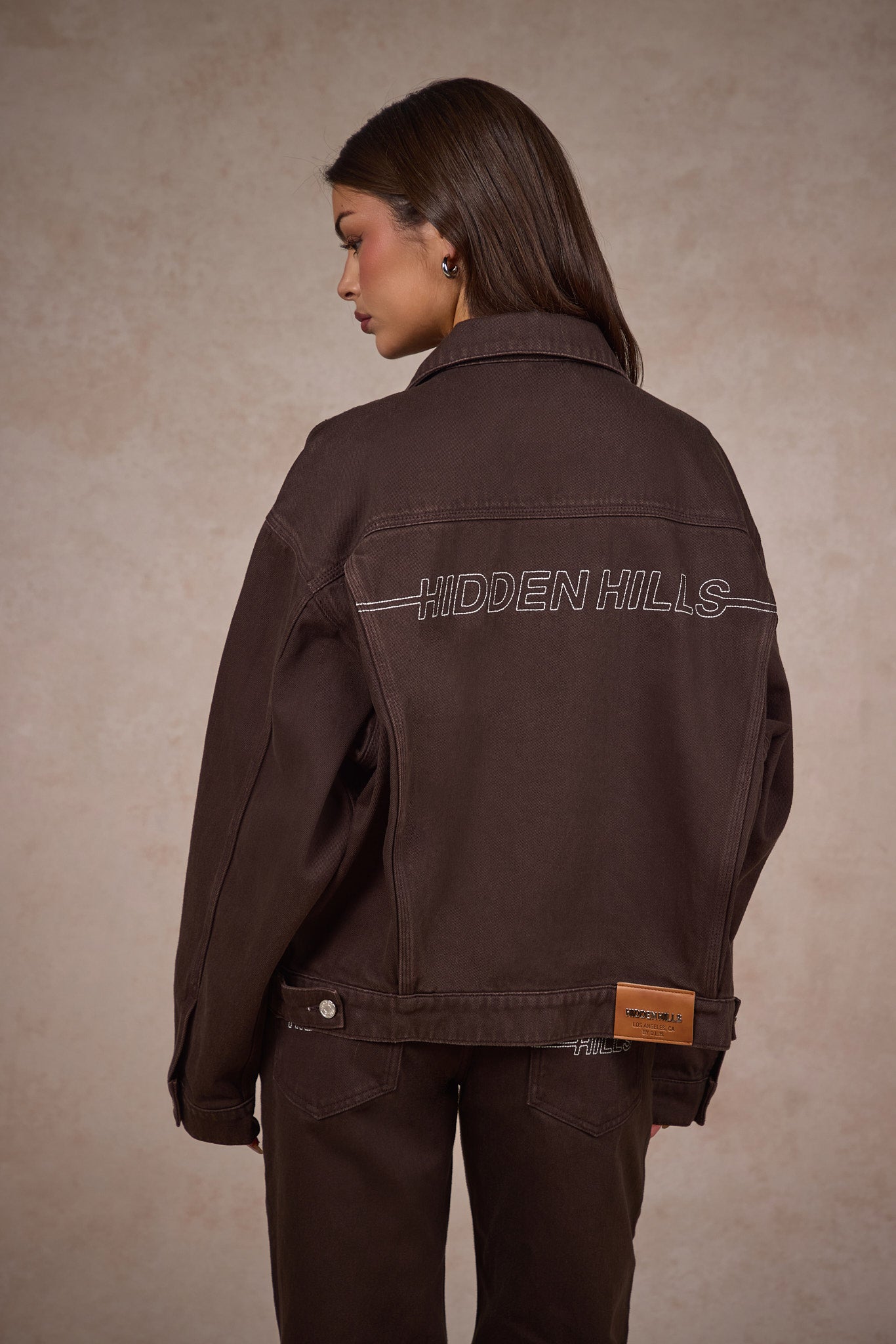 LOGO STITCH DENIM JACKET DARK BROWN