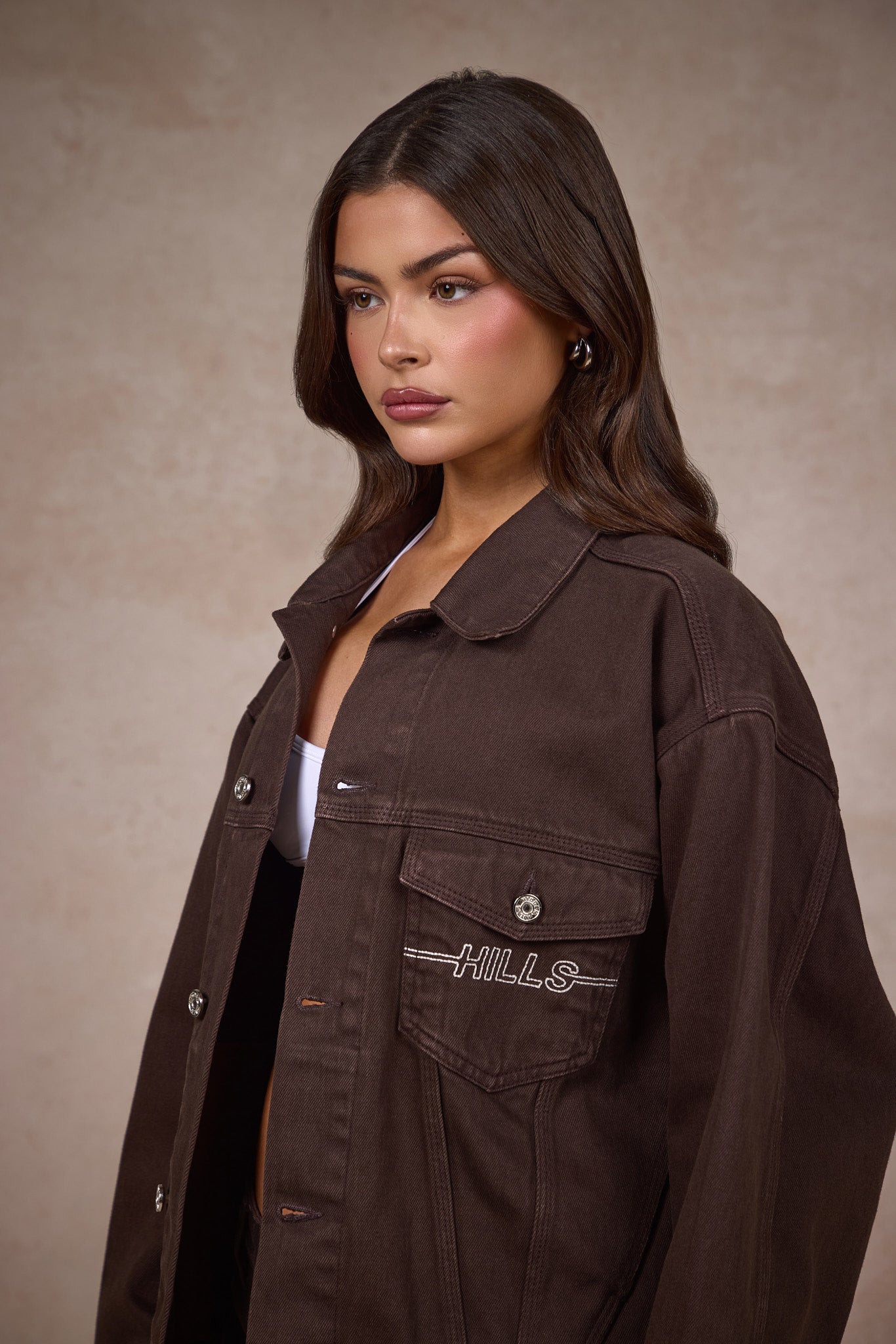 LOGO STITCH DENIM JACKET DARK BROWN