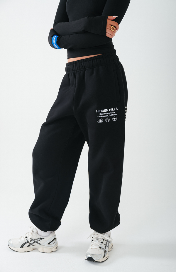 LABEL CUFFED SWEATPANTS BLACK