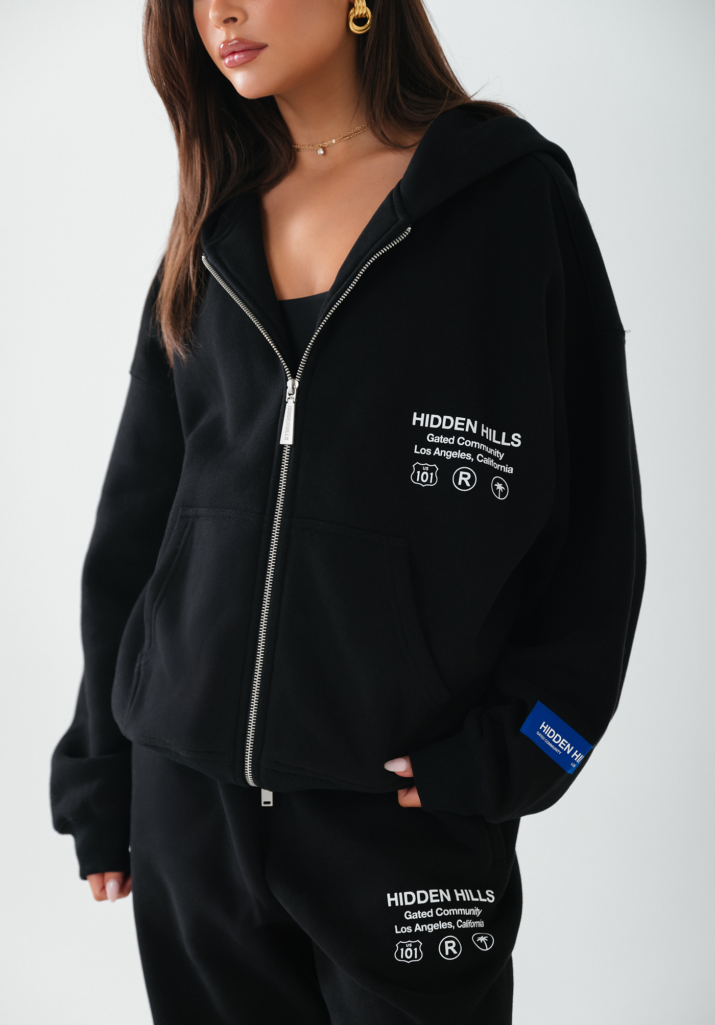 LABEL ZIP HOODIE BLACK