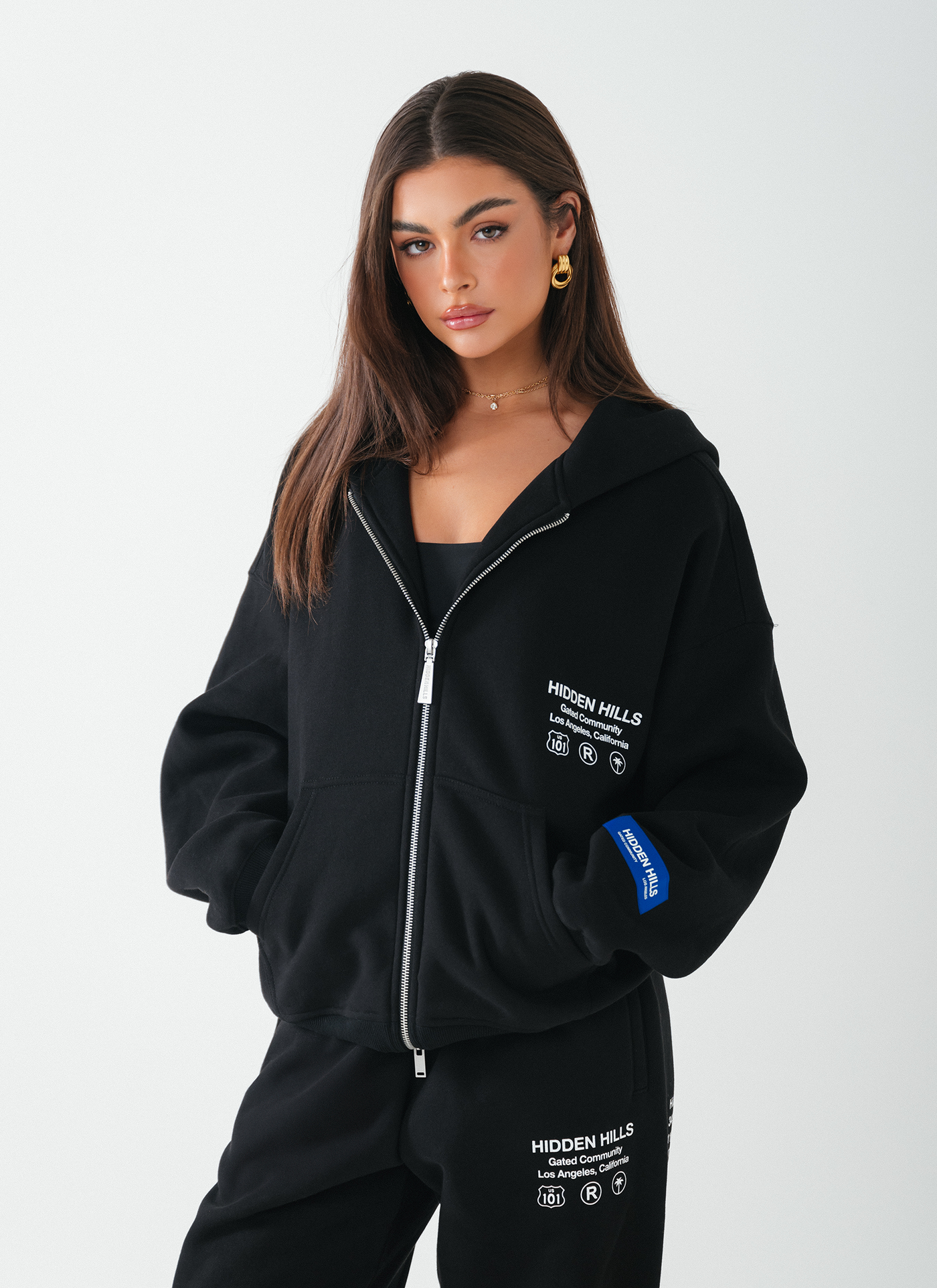 LABEL ZIP HOODIE BLACK