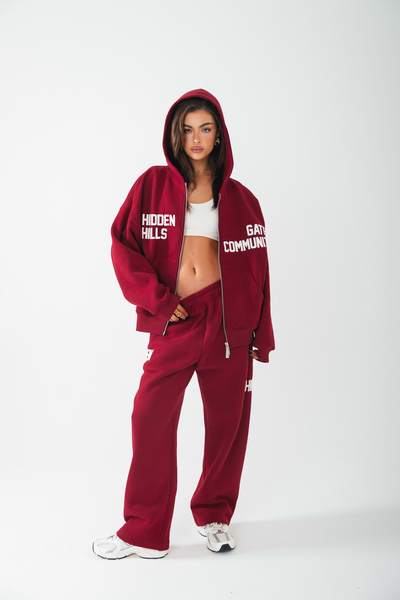 GATED COMMUNITY STRAIGHT LEG SWEATPANTS BURGUNDY