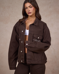 LOGO STITCH DENIM JACKET DARK BROWN
