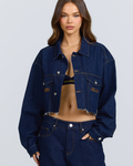LOGO STITCH CROPPED DENIM JACKET INDIGO