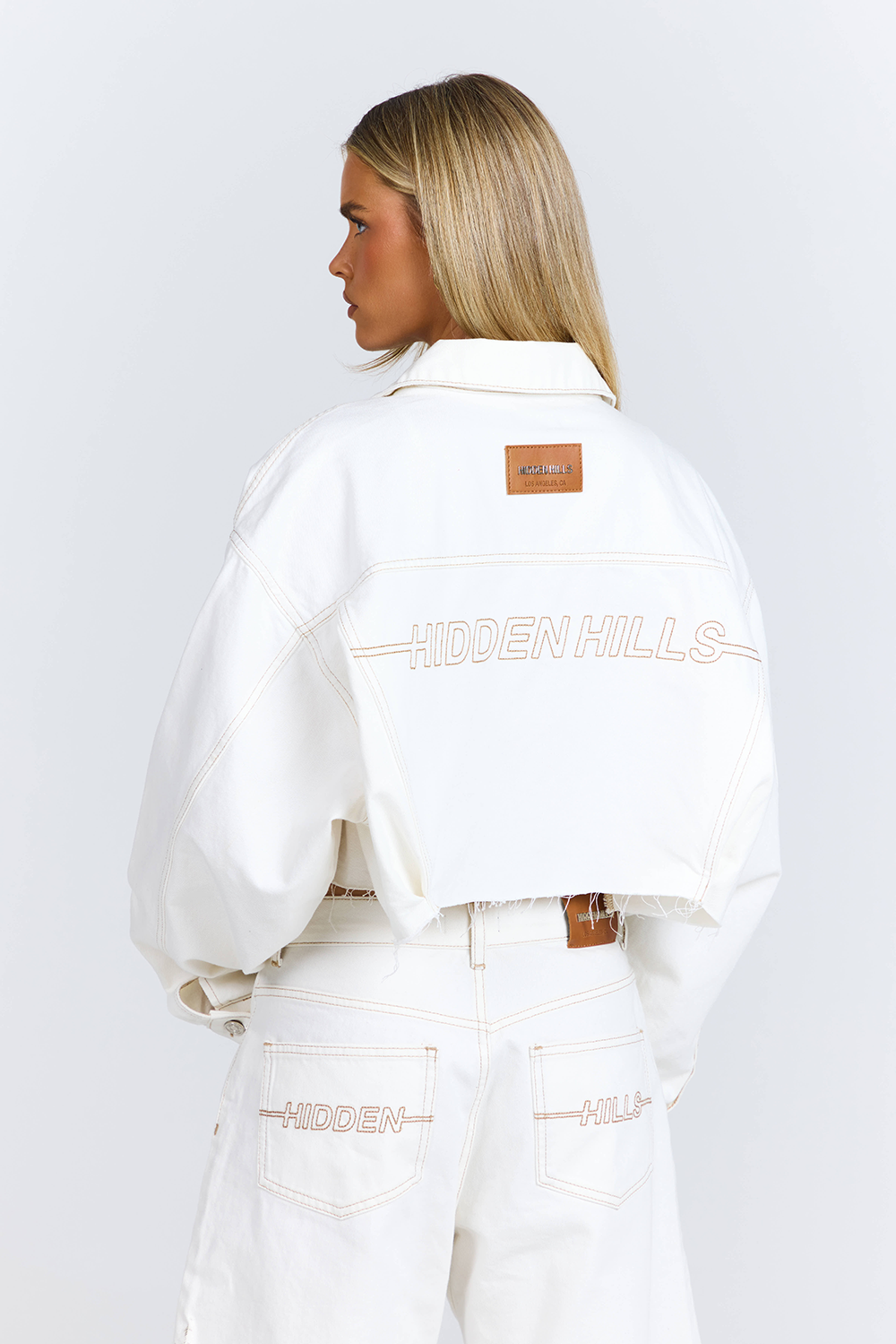 LOGO STITCH CROPPED DENIM JACKET OFF-WHITE – Hidden Hills