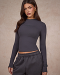 BASICS LONGSLEEVE TOP DARK GREY