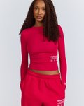 LABEL LONGSLEEVE TOP RASPBERRY RED