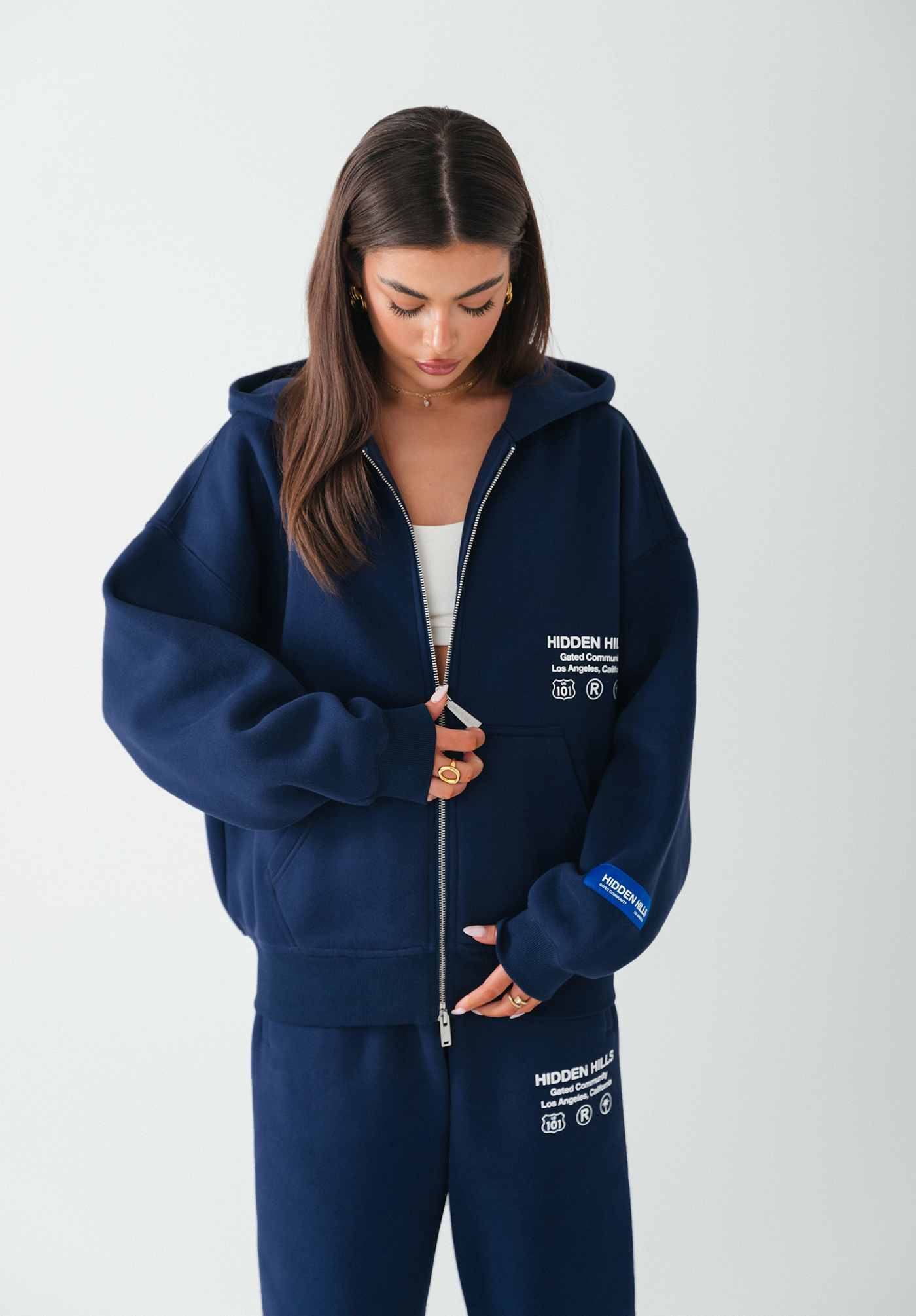 LABEL ZIP HOODIE NAVY