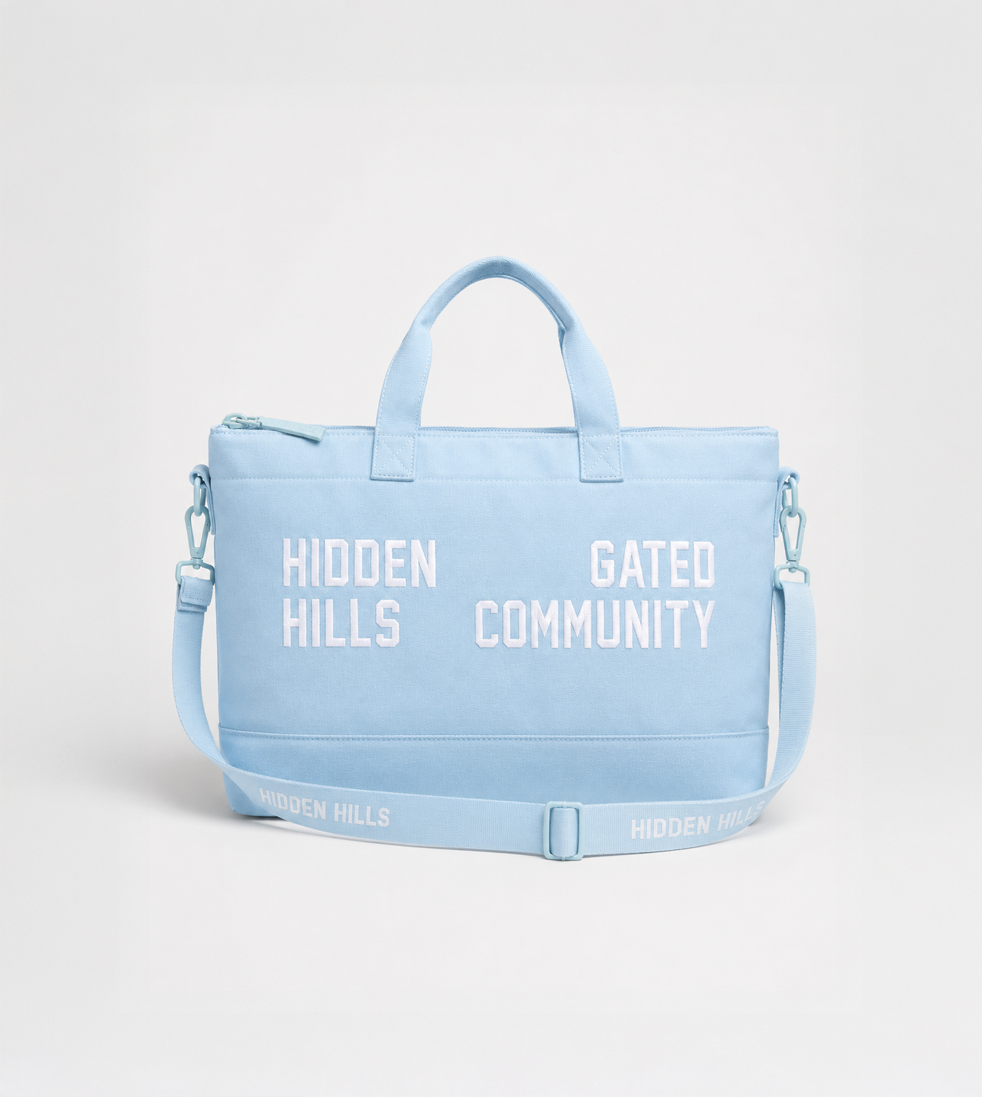 house on the hill Parent Bag (Checker) ① GATED COMMUNITY CANVAS SHOPPER BAG LIGHT BLUE – Hidden Hills