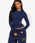 LABEL LONGSLEEVE TOP NAVY/AMBER
