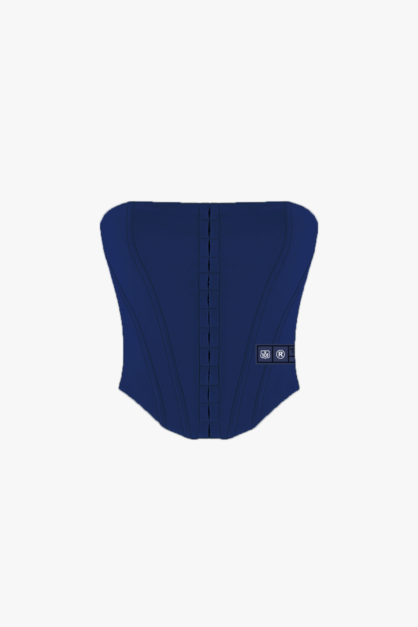 CORSET ÉTIQUETTE SATIN MARINE