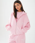 LABEL ZIP HOODIE LIGHT PINK