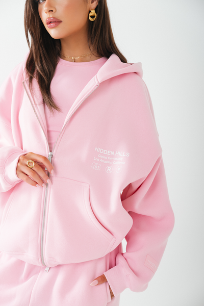 LABEL ZIP HOODIE LIGHT PINK