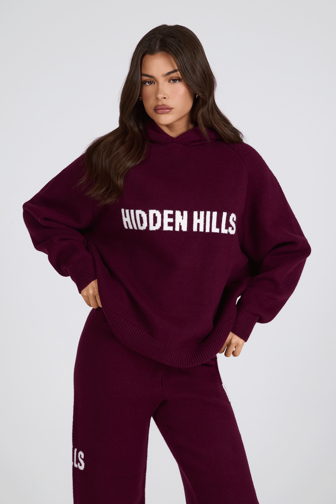 KNIT HOODIE DARK PLUM