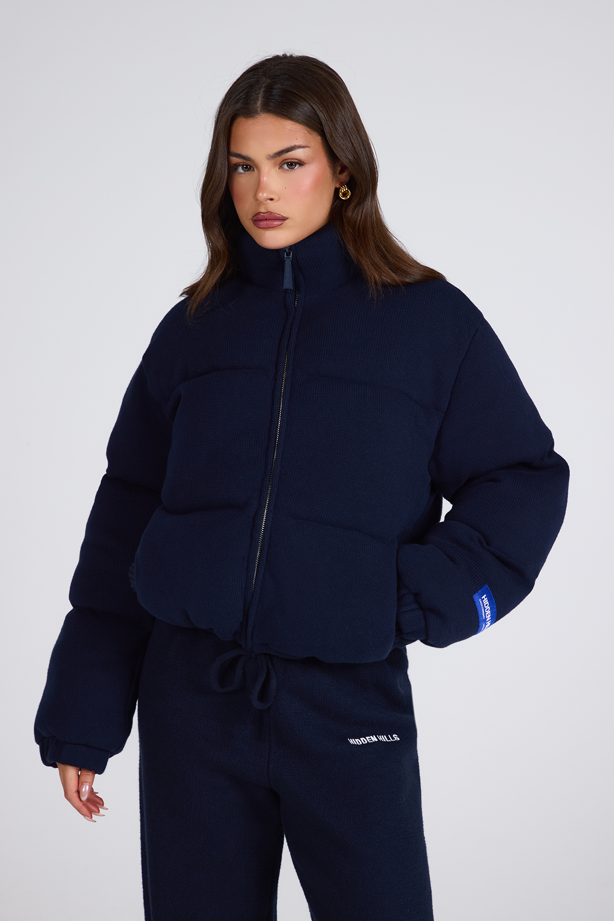 LABEL PUFFER JACKET NAVY