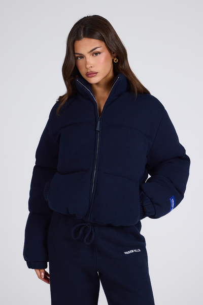 LABEL PUFFER JACKET NAVY