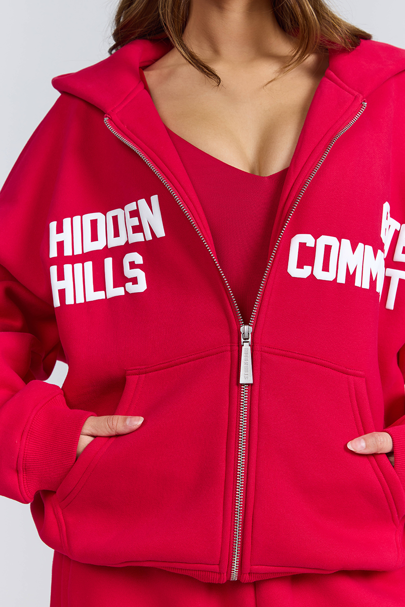GATED COMMUNITY ZIP HOODIE RASPBERRY RED – Hidden Hills