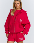 LABEL ZIP HOODIE RASPBERRY RED